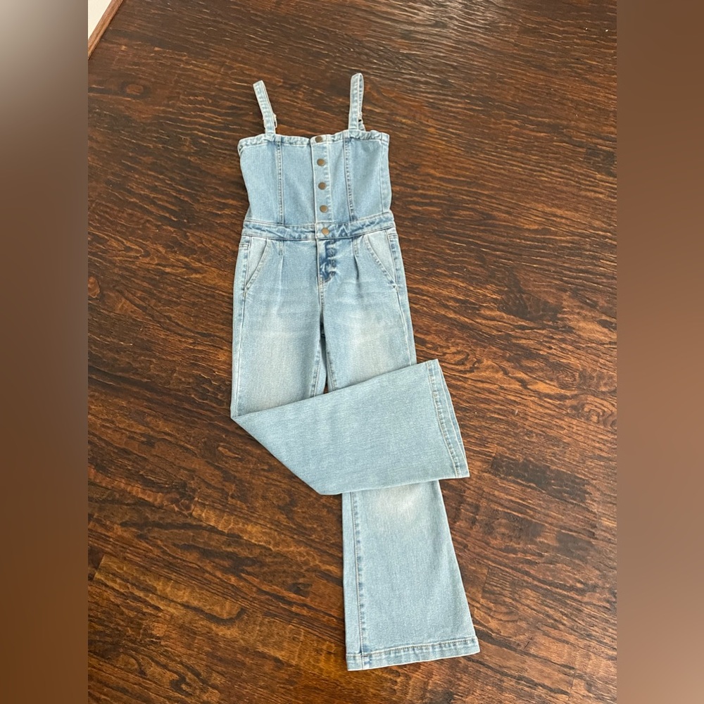 Like new Chelsea & Violet girls size 12 wide leg denim blue jean overalls